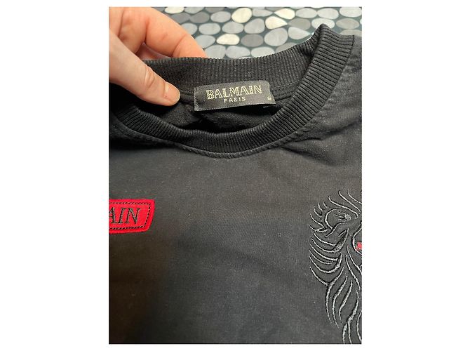 Pull Balmain avec logo tête de lion noir coton - vue 3