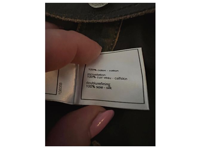 Chanel Queda de pista 2000 CALÇA DENIM DE COURO DE BEIFE Marrom Azul - vista 11