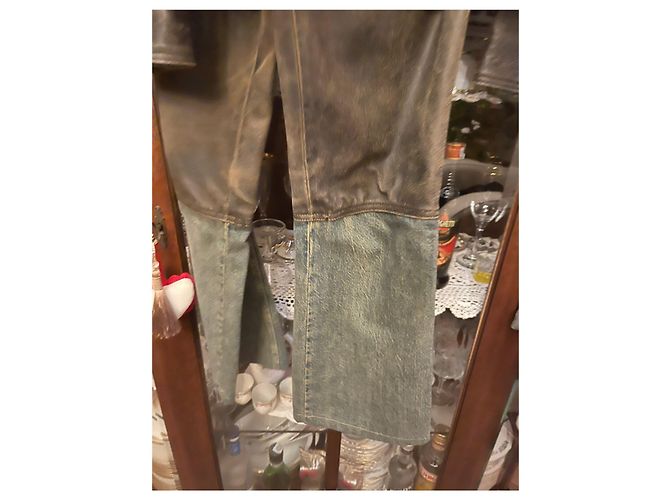 Chanel Queda de pista 2000 CALÇA DENIM DE COURO DE BEIFE Marrom Azul - vista 6