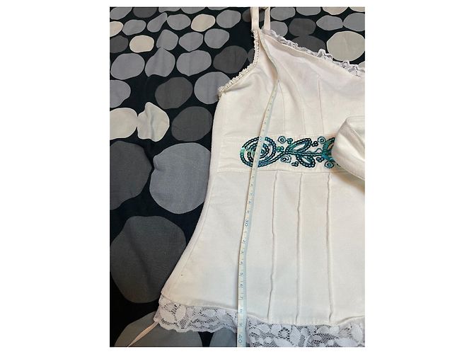 Top avvolgente Dior con paillettes bianco e blu in cotone - vista 10