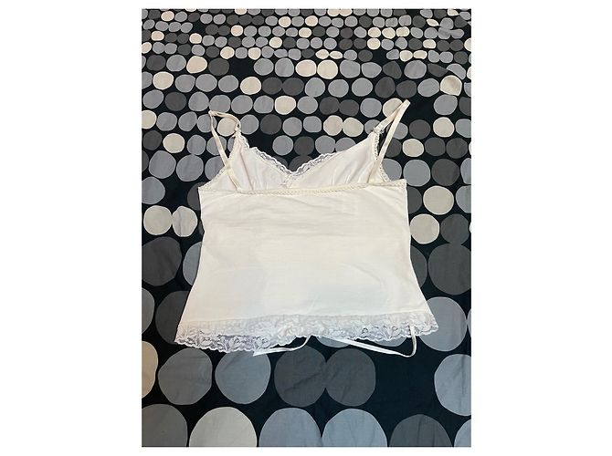 Top avvolgente Dior con paillettes bianco e blu in cotone - vista 11