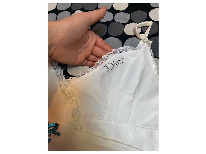 Top avvolgente Dior con paillettes bianco e blu in cotone - vista 2