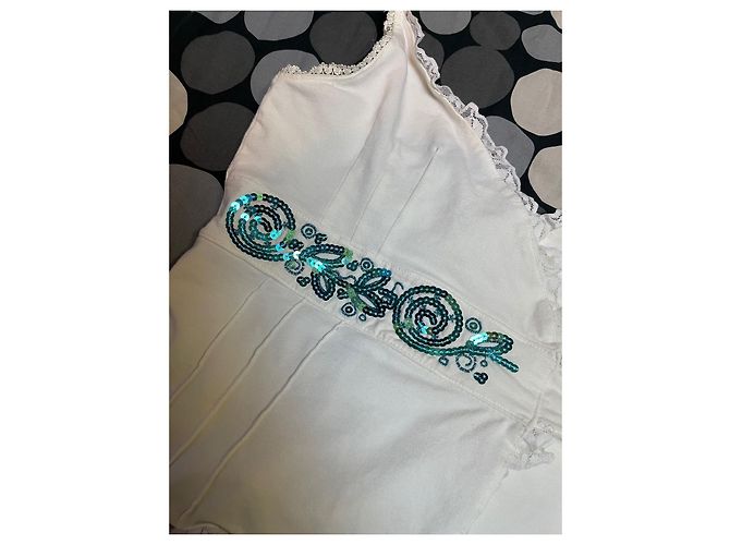 Top avvolgente Dior con paillettes bianco e blu in cotone - vista 3