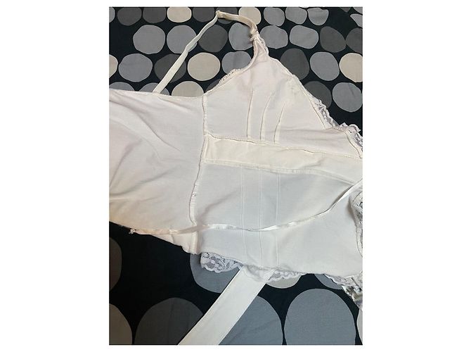 Top avvolgente Dior con paillettes bianco e blu in cotone - vista 4