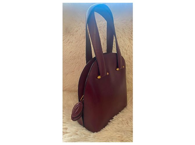 Borsa a mano Cartier in pelle rosso scuro Bordò - vista 5