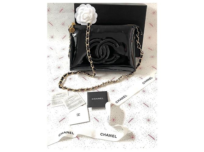 Pochette Chanel in pelle verniciata nera Nero - vista 2
