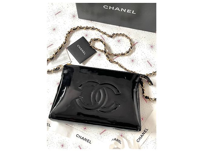Pochette Chanel in pelle verniciata nera Nero - vista 3