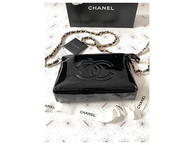 Pochette Chanel in pelle verniciata nera Nero - vista 5