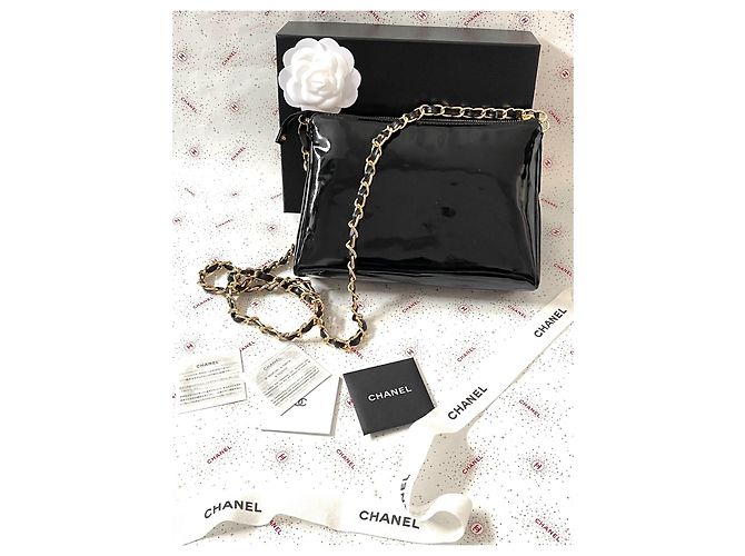Pochette Chanel in pelle verniciata nera Nero - vista 6