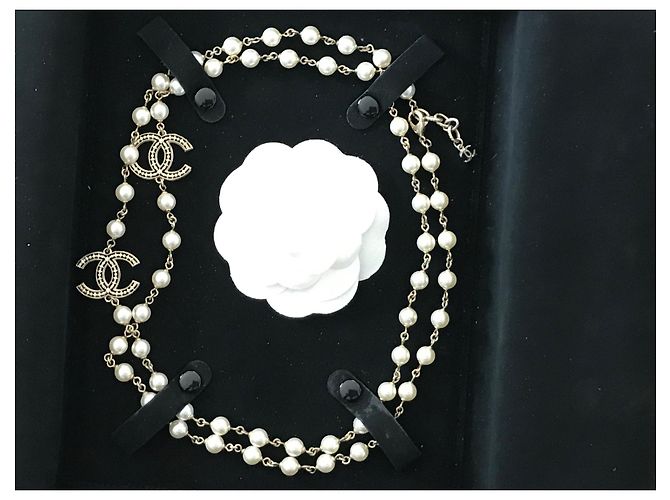 Cambon Chanel Collana in oro con perle bianche, Eccellente stato D'oro - vista 8