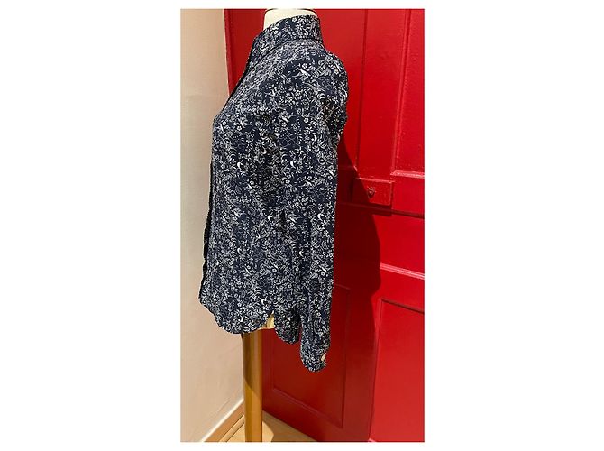 Blusa Cacharel Azul Marino con Flores Blancas Algodón Talla 36 Blanco - vista 2