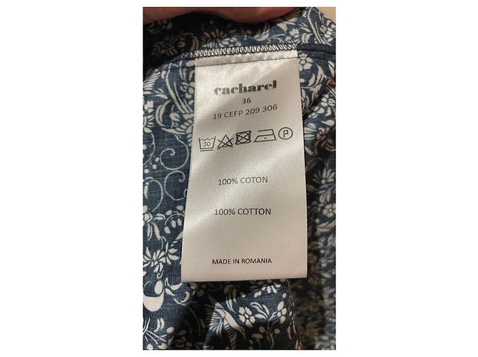 Blusa Cacharel Azul Marino con Flores Blancas Algodón Talla 36 Blanco - vista 6