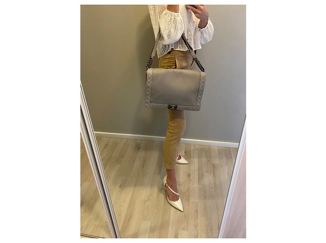 Chanel Boy XXL Handtasche Grau Glattleder - Ansicht 12