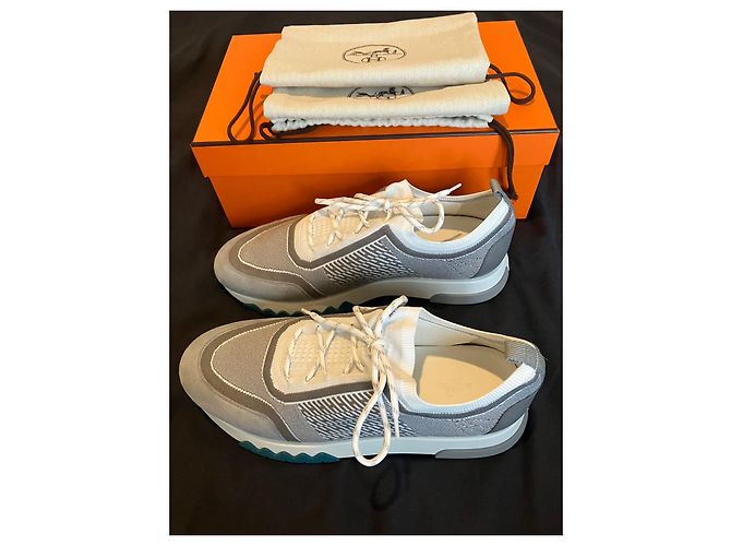 Hermès Sneaker addict Hermes canvas H Grigio - vista 2