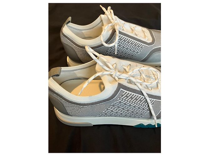 Hermès Sneaker addict Hermes canvas H Grigio - vista 5