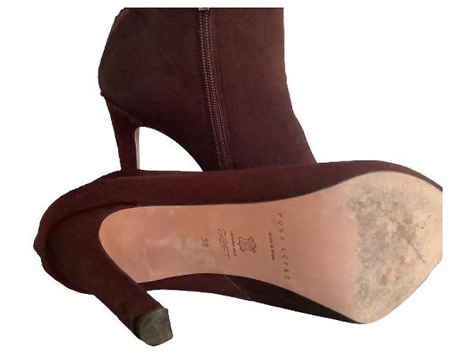 Botas Pura Lopez de piel de becerro estilo potro Burdeos - vista 7