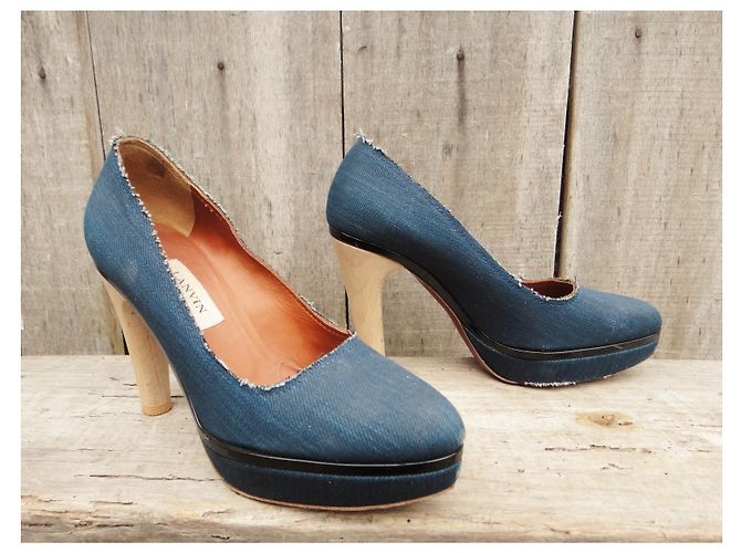 Décolleté Lanvin in denim e pelle blu Taglia 37,5 - vista 2