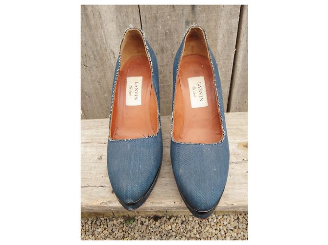 Décolleté Lanvin in denim e pelle blu Taglia 37,5 - vista 3