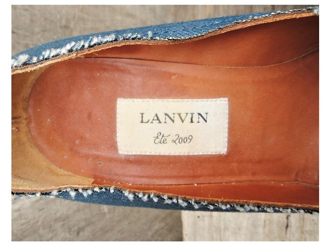 Décolleté Lanvin in denim e pelle blu Taglia 37,5 - vista 4