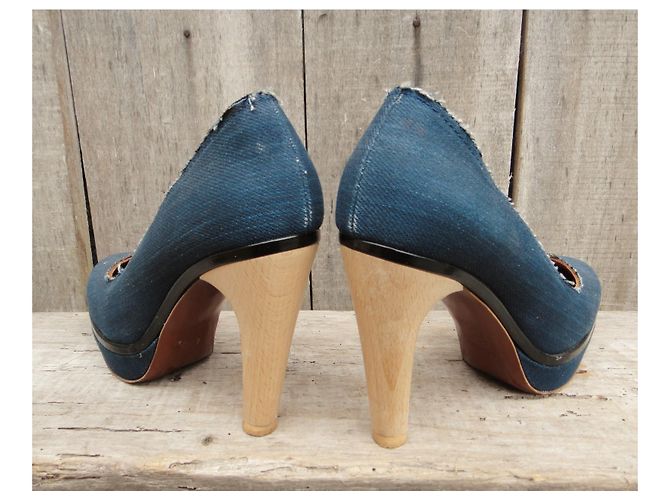 Décolleté Lanvin in denim e pelle blu Taglia 37,5 - vista 5