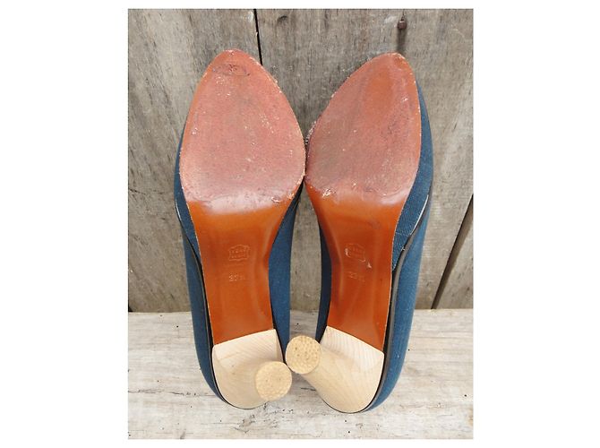 Décolleté Lanvin in denim e pelle blu Taglia 37,5 - vista 6