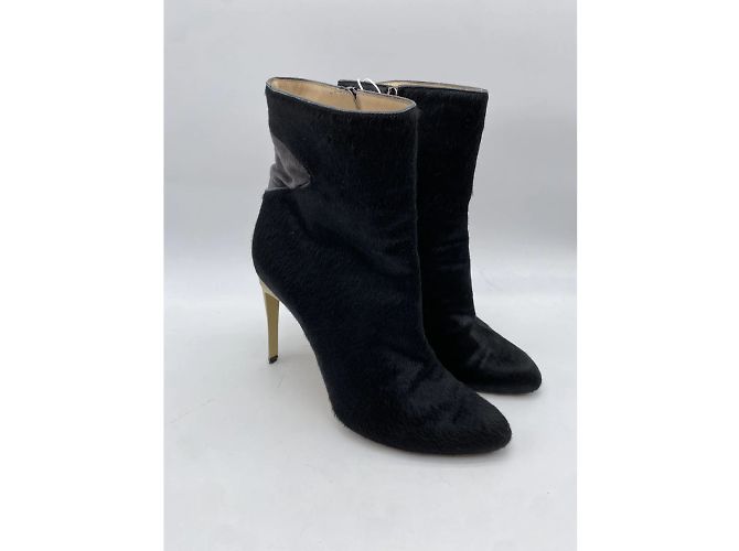 Autre Marque BETTINA VERMILLON Ankle boot T.eu 38.5 Couro de bezerro estilo pônei Preto - vista 4