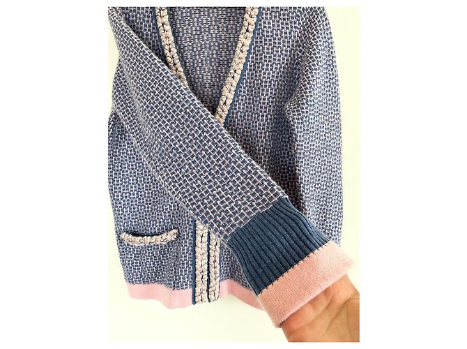 Chanel geflochtene Kaschmir Strickjacke Blau und Rosa Pink - Ansicht 10