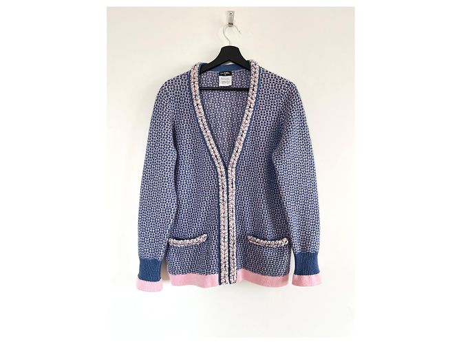 Chanel geflochtene Kaschmir Strickjacke Blau und Rosa Pink - Ansicht 2