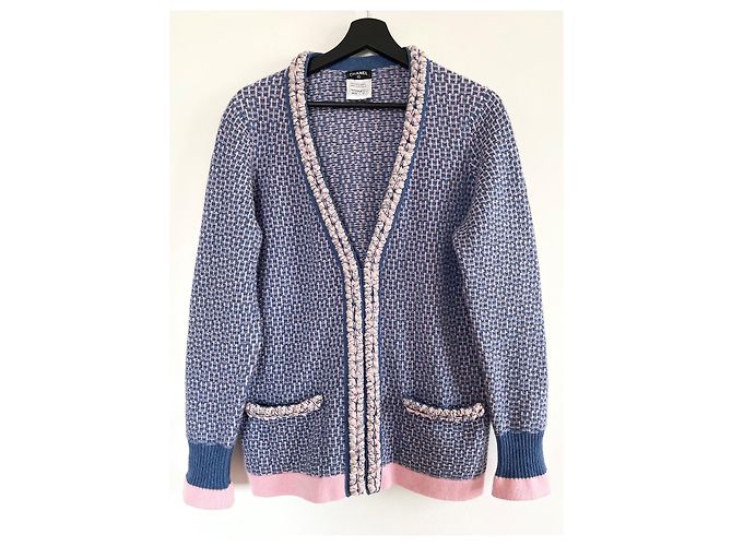Chanel geflochtene Kaschmir Strickjacke Blau und Rosa Pink - Ansicht 3