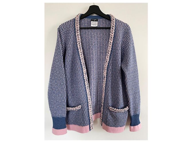 Chanel geflochtene Kaschmir Strickjacke Blau und Rosa Pink - Ansicht 5