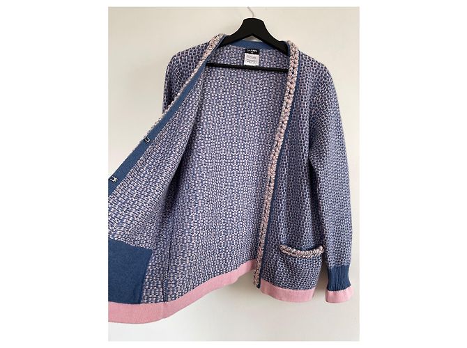 Chanel geflochtene Kaschmir Strickjacke Blau und Rosa Pink - Ansicht 6