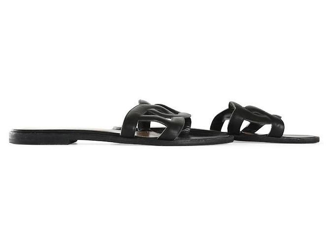 Hermès Hermes Black Nappa Leather Aloha Open Toe Slippers - view 2
