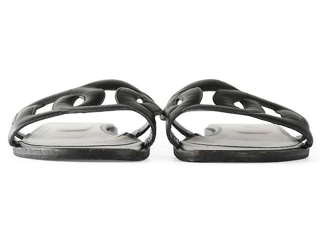Hermès Hermes Black Nappa Leather Aloha Open Toe Slippers - view 3
