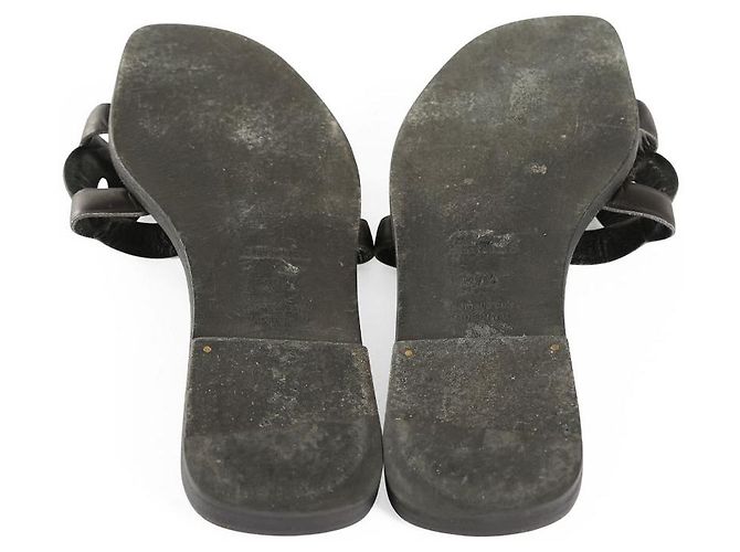 Hermès Hermes Black Nappa Leather Aloha Open Toe Slippers - view 5