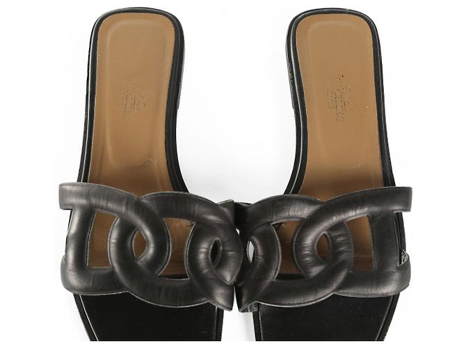 Hermès Hermes Black Nappa Leather Aloha Open Toe Slippers - view 6