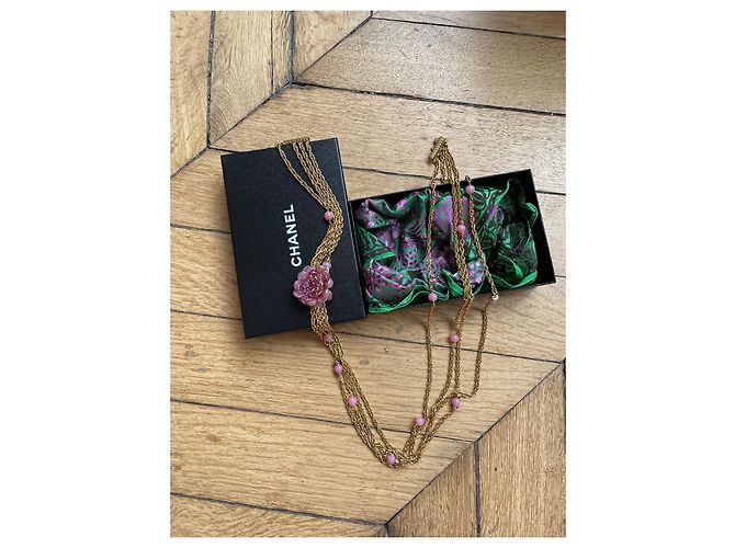 Collana lunga vintage Chanel Maison Gripoix Rosa - vista 3