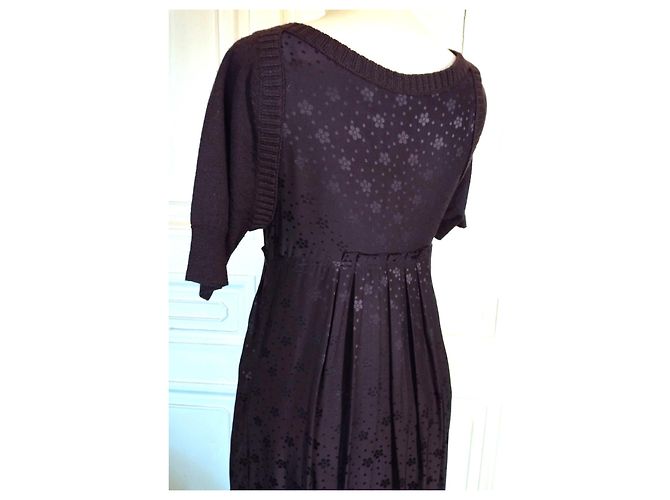 MARC BY MARC JACOBS SUBLIME COUTURE KLEID SEIDE UND SEIDE WOLLE KRAGEN ODER T 36/38 Dunkelbraun - Ansicht 14