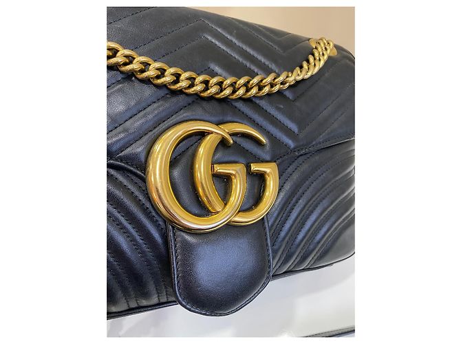 Bolso de hombro Gucci GG Marmont matelassé de piel negro - vista 12
