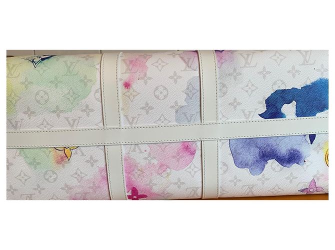 Abbesses Louis Vuitton KEEPALL Bandouliere 50 ACQUERELLO Bianco - vista 17