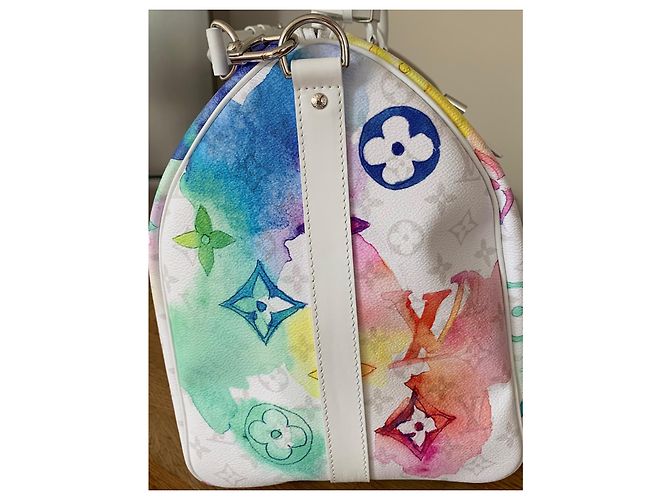Abbesses Louis Vuitton KEEPALL Bandouliere 50 ACQUERELLO Bianco - vista 18