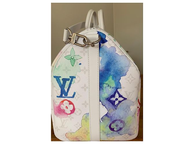 Abbesses Louis Vuitton KEEPALL Bandouliere 50 ACQUERELLO Bianco - vista 19