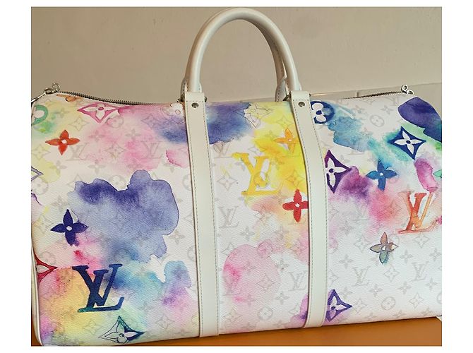 Abbesses Louis Vuitton KEEPALL Bandouliere 50 ACQUERELLO Bianco - vista 2