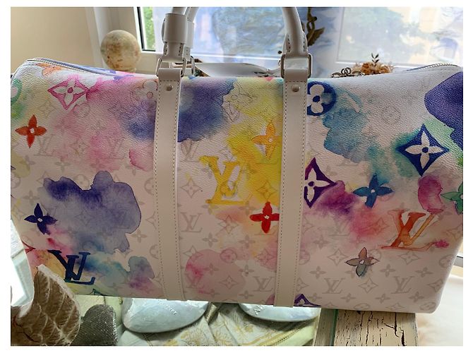 Abbesses Louis Vuitton KEEPALL Bandouliere 50 ACQUERELLO Bianco - vista 20