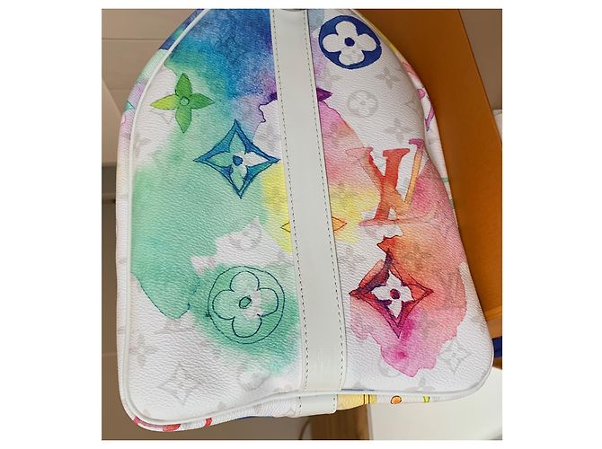 Abbesses Louis Vuitton KEEPALL Bandouliere 50 ACQUERELLO Bianco - vista 3