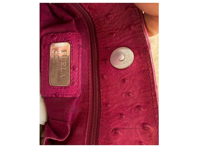 Borsa grande Furla in pelle di struzzo rosa - vista 5