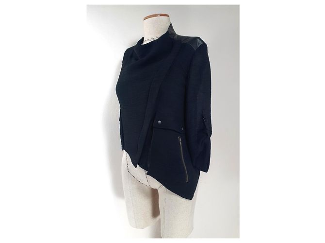 Giacca Helmut Lang in pelle e seta nera Nero - vista 2