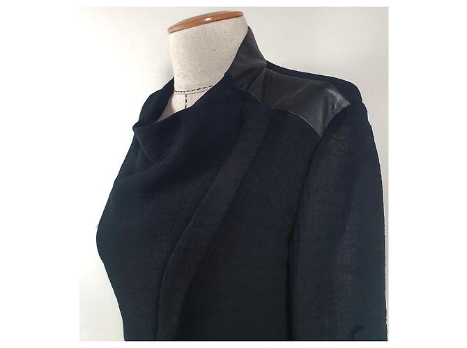 Giacca Helmut Lang in pelle e seta nera Nero - vista 3