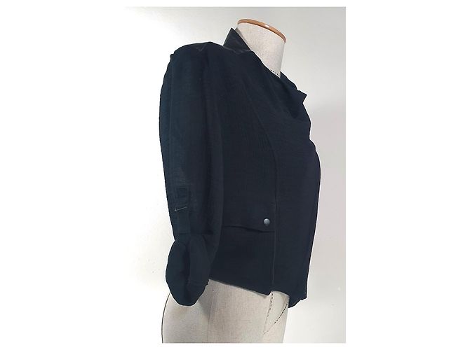 Giacca Helmut Lang in pelle e seta nera Nero - vista 4