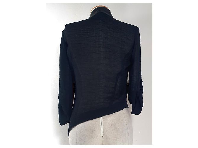 Giacca Helmut Lang in pelle e seta nera Nero - vista 5