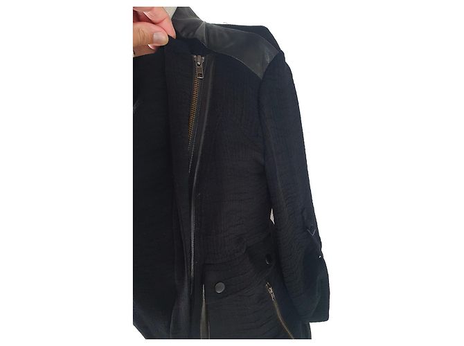 Giacca Helmut Lang in pelle e seta nera Nero - vista 6